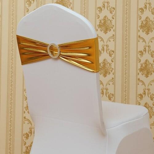 50pcs/lot Metallic Color Spandex Chair Bands For Wedding Party Decoration Gold Silver Chair Sashes Cover For Hotel Banquet Party