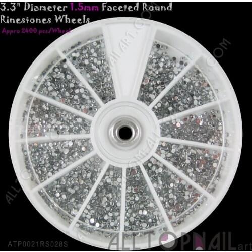 60 Wheels 144000pcs Professional Silver 3D Nail Art Decoration 1.5mm Faceted Round Clear Nail Art Rhinestones