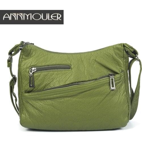 Annmouler Fashion Women Crossbody Bag Green Shoulder Bag Soft PU Leather Messenger Bag Multi-pockets Women Handbag Purse Zipper