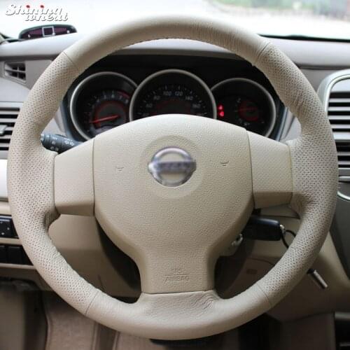 Shining wheat Hand-stitched Beige leather car steering wheel cover for Old Nissan Tiida Livina Sylphy Note
