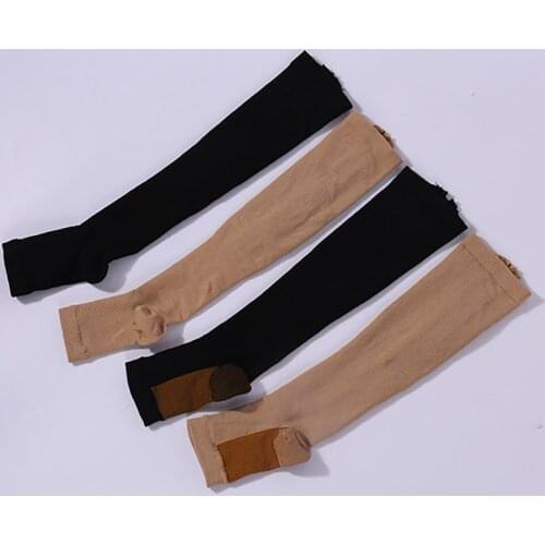 Zipper Stockings 1Pair Compression Socks for Leg-Support Medical Supplies Prevent Varicose Veins Knee Length Unisex Open Toe