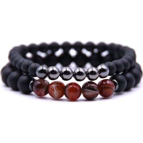 HYHONEY 2pcs/set Fashion Bracelets For Women Matte Stone 6mm 8mm Beads Bracelet Yoga Bracelet Men Jewelry