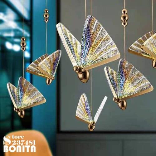 Colorful butterfly modern hanging lamps Insect nature Led pendant light Acrylic restaurant bedside study room droplight
