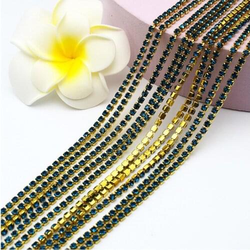Hot Selling Gold Claw Dark Blue Glitter Crystal Glass Glue On Rhinestones Trim Cup Chain DIY Accessory