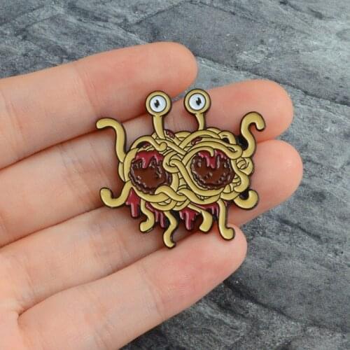 MINGQI Cartoon Pastafarianism enamel button pin Flying Spaghetti Monsterism badge brooch FSM shirt bag jewelry Gift for Women