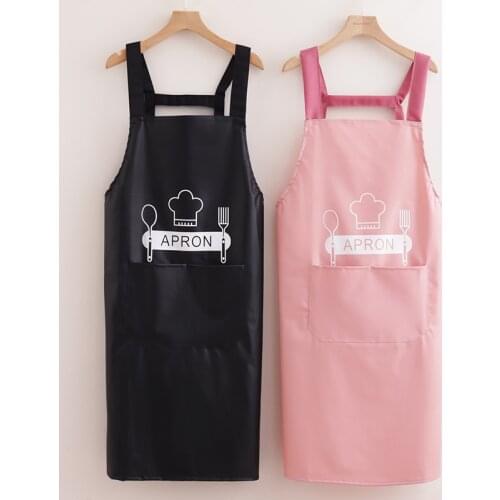 Fashion Soft Leather PU Adult Apron Waterproof And Oil-proof Kitchen Womens Overalls Home Couple Cooking Work Clothes
