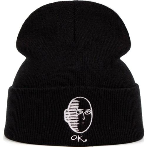 One Punch Man Beanie Anime Hat Cap Hip Hop Beanies Knitted Cartoon Winter Warm Cap Adjustable Cool Embroidery Hat Cosplay Gift