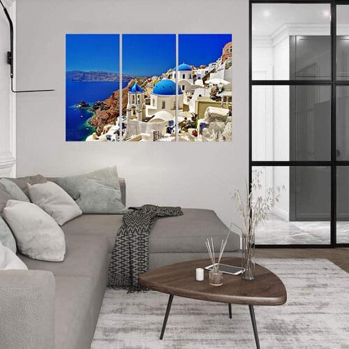 Canvas Wall Art Home Decor Greece White Houses And Churches With Blue Domes Aegean Sea Picture for Living Room Office Decor