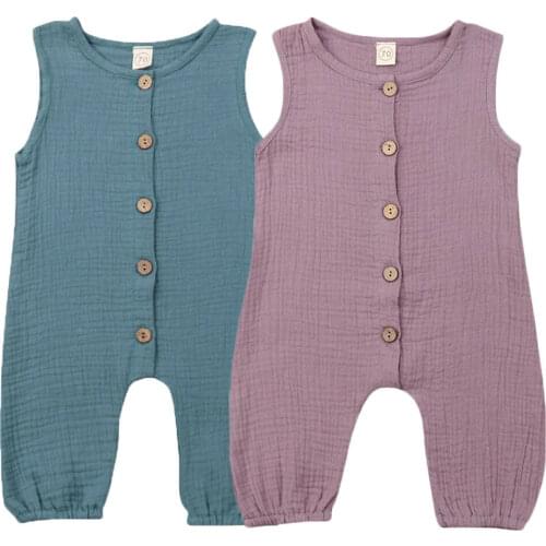 New Baby Girls Boys Button Solid Bodysuit Jumpsuit Clothes Outfits