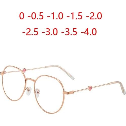 Heart Pattern Leg Nearsighted Glasses Finished Student Literary Spectacle Women Myopia Optical Eyewear -0.5 -1 -1.5 To -4.0