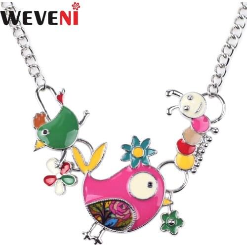 WEVENI Alloy Enamel Chicken Caterpilla Choker Necklace Pendants Chain Collar Statement Accessories Animal Jewelry For Women