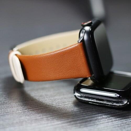 For Apple Watch Band 44mm 40mm 42mm 38mm Milk-White Brown Leather Strap Fresh Bracelet Wrist Belt for iWatch Series 6/5/4/3/2/SE