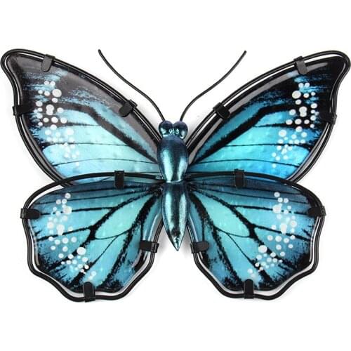 Luxury Animal Blue Metal Butterfly Wall for Home and Garden Miniaturas Animal Outdoor Statues and Sculptures for Yard
