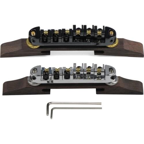 FLEOR Roller Saddles Guitar Bridge with Rosewood Base for Jazz Guitar, Black/ Chrome