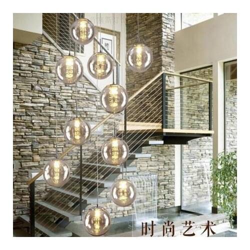 Modern glass ball chandelier staircase lamp double living room lamp LED g4 lighting fixture led lamp Stair chandelier Indoor led