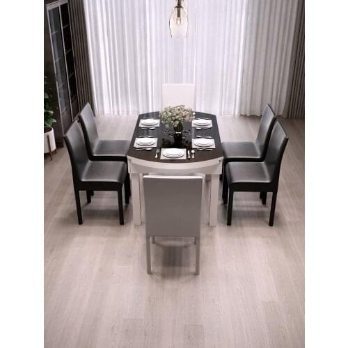 Modern Siyin chair combination simple small house type black and white tempered glass dining table retractable