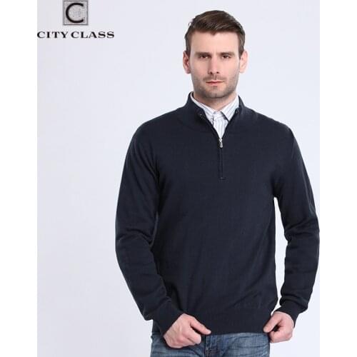 CITY CLASS 2019 Mens Sweaters Spring Autumn Solid Pull Homme Pullovers Cotton Knitted Sweater Zipper Turtleneck Clothing 3574