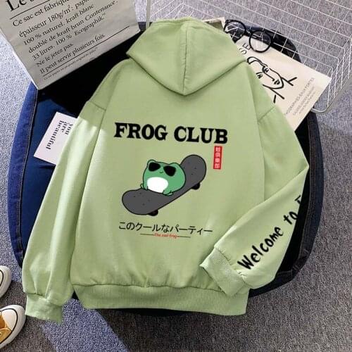 Funny Womens Cute Frog Hoodie Pullover Green Sweatshirt Lady Harajuku Korean Streetwear Long Sleeve Drawstring Hooded Sweater
