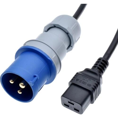 High quality 2M Blue IEC309 16A to IEC 320 C19 FOR UPS/PDU Power extension Cord Adapter Cable