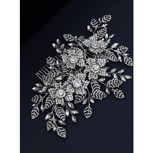 Bride Wedding Handmade Luxury Hollow Out Leaves Style Full Rhinestone Hair Comb Alloy Headband Headpeice Women Headdress VL