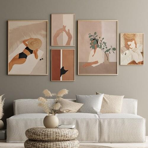 Sunny Bohemian Style Painting Fashion Woman Picture Abstract Poster Silhouette Canvas Print Wall Art Home Decor For Living Room