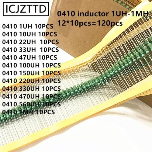 0410 inductor 1UH-1MH 12values*10pcs=120pcs 0.5W 1/2W NEW component sample Assorted kit 1UH 10UH 22UH 33UH 47UH 100UH 150UH 1MH
