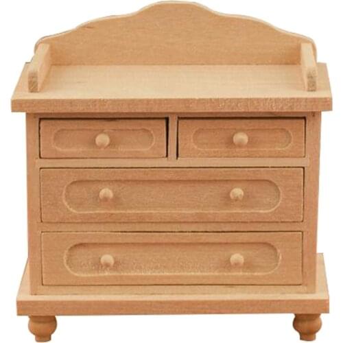 1:12 Dolls House Unpainted Handmade Wood Nightstand TV Cabinet Furniture Set