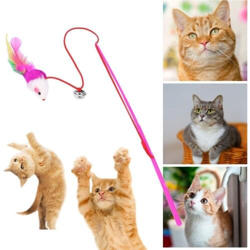 1PC Cat Interactive Toy Stick Teaser Feather Wand Funny Rod Cat Wand Toys for Cats Plastic Artificial Interactive Stick Cat Toy