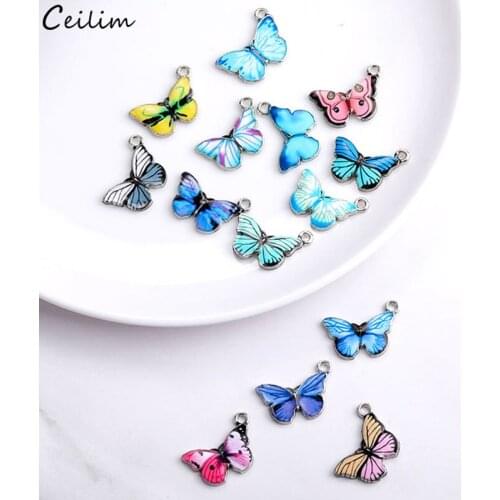 10pcs/lot Trendy Alloy Enamel Butterfly Charms For Necklace Bracelet Making Cute DIY Animal Pendant Handmade Jewelry Accessories