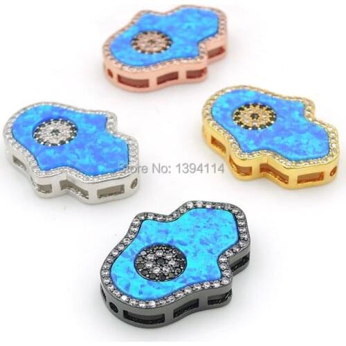 22*17*4mm Micro Pave Clear CZ Hand Settings Of Gluing Blue Opal Flat Beads Fit For Making DIY Bracelets Jewelry