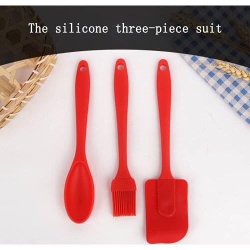 3Pcs Silicone Spatula Brush Spoon Set Making Cake Bread Tools Portable Food Grade Kitchen Gadgets Random Color Baking Utensil