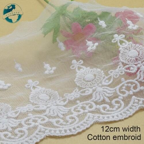 3yards 12cm white lace cotton embroidery lace french lace ribbon fabric guipure diy trims warp knitting sewing Accessories#3395