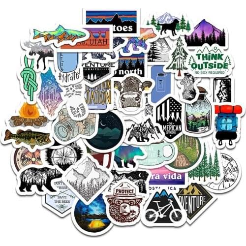 50Pcs Outdoor Nature Camping Sticker Waterproof Water Bottle Mountain DECAL BUMPER Skateboard Car Stickers LD