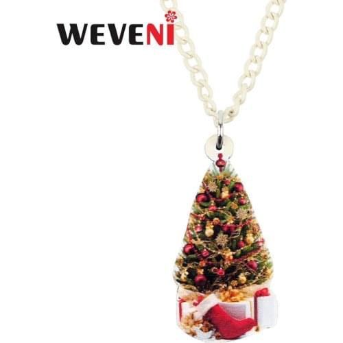 WEVENI Acrylic Christmas Tree Sock Gift Box Necklace Pendant Chain Anime Festival Jewelry Lady Girl Decoration Accessory New Hot