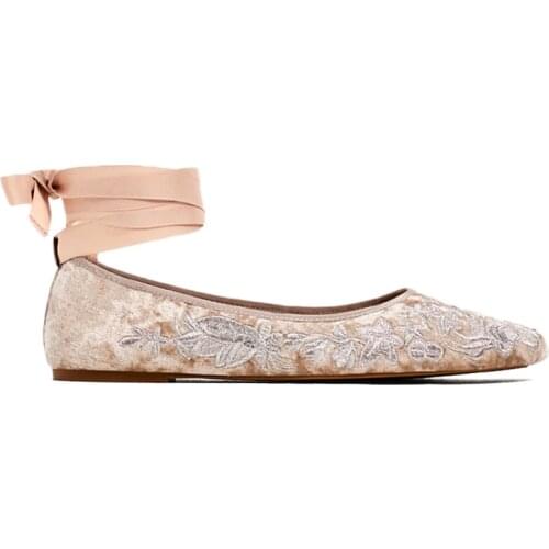 Ballet Flats Shoes Women 2021 Autumn Flat Ankle Strap Single Shoes Embroidery Shoe Retro Bridesmaid Bridal Wedding Shoes Pink