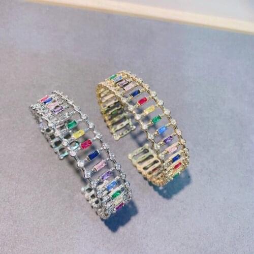 Be 8 Luxury AAA Cubic Zircon Pave Open Cuff Bangles&Bracelets Baguette Multicolor Women Bangle Gifts Nigeria bijoux B119