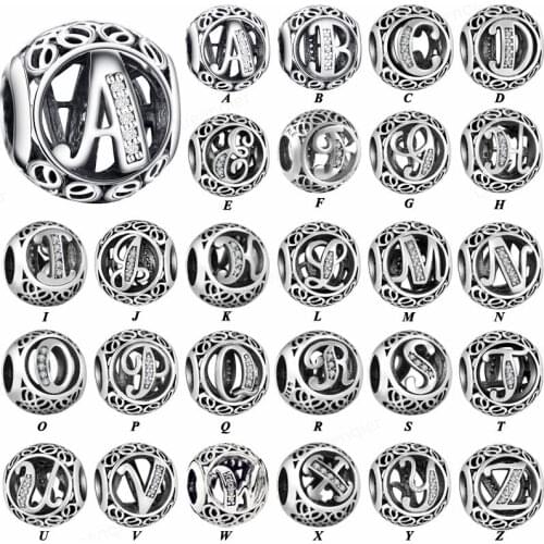 925 Sterling Silver 26 Letters European Charms Bead Original Bracelet Chain DIY Pendant Charm Beads Girl Women Jewelry Making