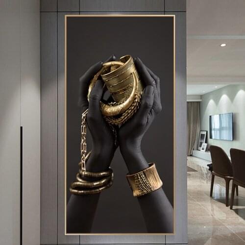 Black Woman Hands Holding Golden Jewelry Canvas Wall Art Poster And Prints Canvas Painting Scandinavian Picture Decoration
