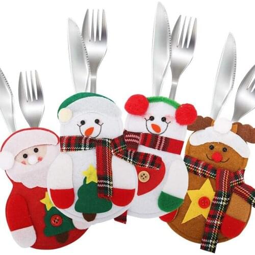 Snowman Santa Claus Elk Knife Fork Holder Cover Tableware Cutlery Holder Bag Christmas Party Xmas eve Table Dinner Decoration