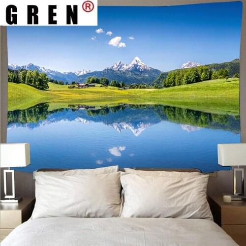 GREN Mountain Rolling Lake Scenery Tapestry Art Psychedelic Wall Hanging Beach Towel Mandala Thin Blanket Living Room Home Decor