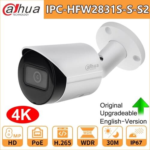 Dahua IP Camera 8MP 4K Starlight Bullet Outdoor IPC-HFW2831S-S-S2 PoE SD Card Slot H.265 IR 30M IVS Onvif IP67 Original Upgrade