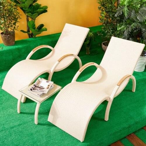 Freeshipping Lounger Outdoor Rattan Sofa Lying Bed Balcony Villa Outdoor PE Rattan Table and Chairs Sets