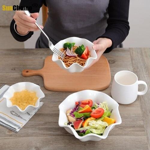 Creative Ceramic White Tableware Ice Cream Bowl Salad Dessert Noodles Dessert Bowl New Vegetables Fruit Bowls Kitchen Tableware