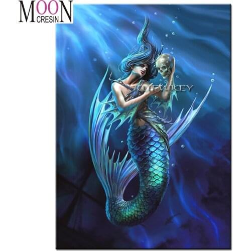 Round Diamond Art,5D DIY Diamond Painting Fantasy Mermaid And Skull Full Square Round Drill Diamond Embroidery Decor Home