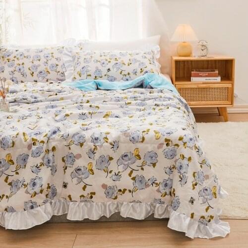 Summer Soft Breathable Quilt Princess Lace Comforter Flowers Print throw Duvet Washed Cotton Throw Blanket Bedding