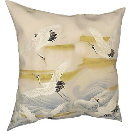 Flying Cranes Sea Waves Pillow Cover Decoration Birds Cushion Cover Throw Pillow for Sofa Polyester Double-sided Printing Unique