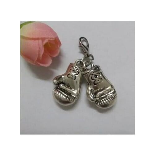 HOT !!! 30pcs Vintage Silvers Boxing Glove Alloy Floating Locket Charms Pendants Clasp Clip For Bracelet Women DIY Jewelry
