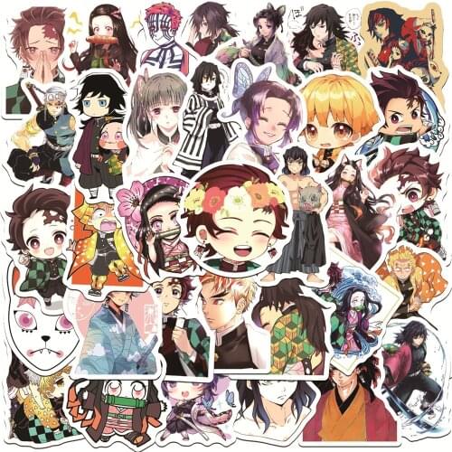 Hot 50Pcs Q Version Demon Slayer Stickers Popular Cartoon Sticker Luggage Laptop Helmet PVC Waterproof Stickers
