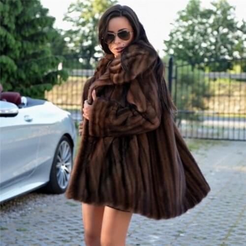 Fashion Women Real Mink Fur Coats with Lapel Collar Natural Woman Genuine Full Pelt Mink Fur Jacket Natural Fur Overcoats Luxury