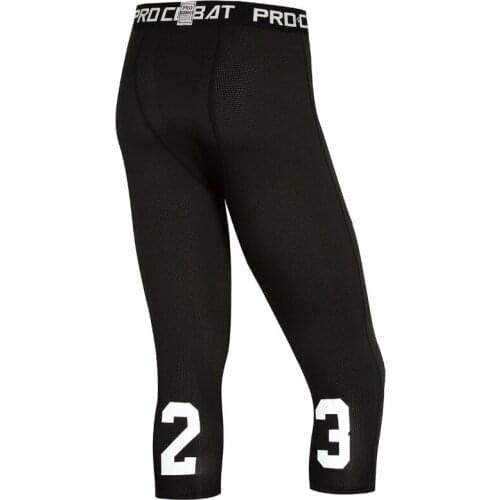 Mens Running Sport Tights Pants Jogging Cropped Compression Leggings Gym Fitness Sportswear for Male Basketball Trousers